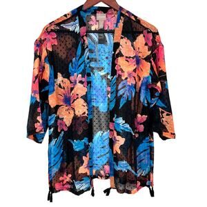 NEW NWT Chicos Small US 4/6 0 Floral Tropical Sheer Beach Cover Up Top Shirt